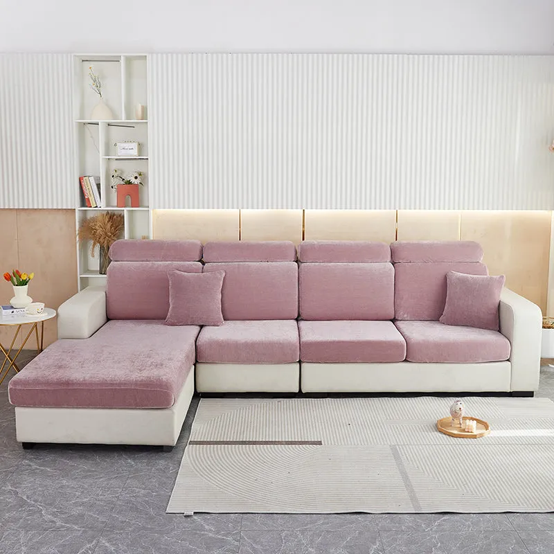 Anyhouz Sofa Cover Old Rose L-Shape Polyester Chenille Thick Stretchable Cushion For Living Room Enlarge Size Medium