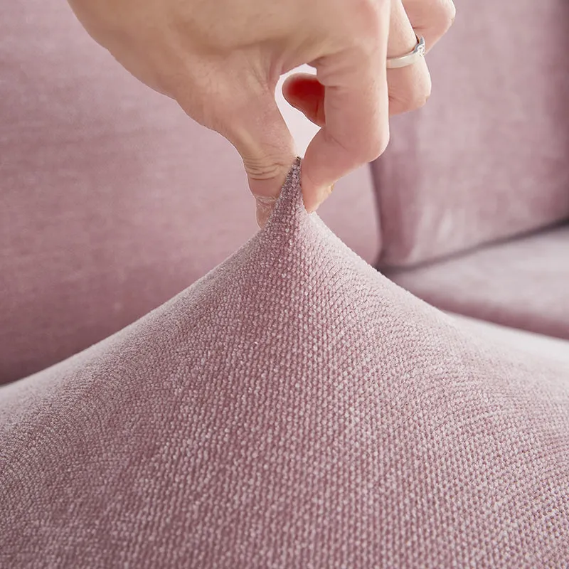 Anyhouz Sofa Cover Old Rose L-Shape Polyester Chenille Thick Stretchable Cushion For Living Room Enlarge Size Medium