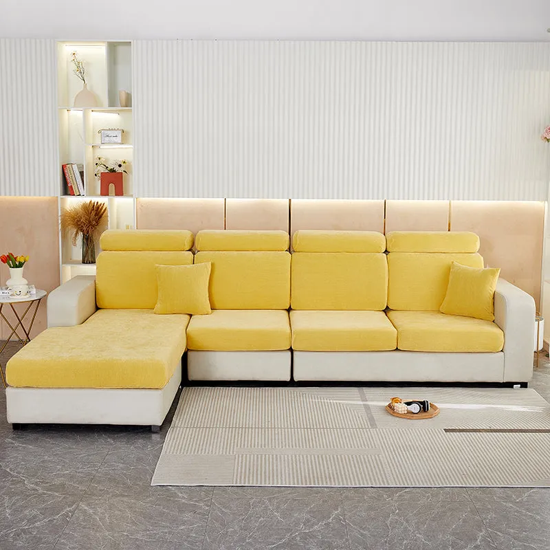 Anyhouz Sofa Cover Pastel Yellow L-Shape Polyester Chenille Thick Stretchable Cushion For Living Room Enlarge Size Extra Large
