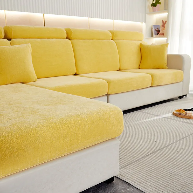 Anyhouz Sofa Cover Pastel Yellow L-Shape Polyester Chenille Thick Stretchable Cushion For Living Room Enlarge Size Extra Large