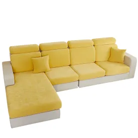 Anyhouz Sofa Cover Pastel Yellow L-Shape Polyester Chenille Thick Stretchable Cushion For Living Room Enlarge Size Extra Large