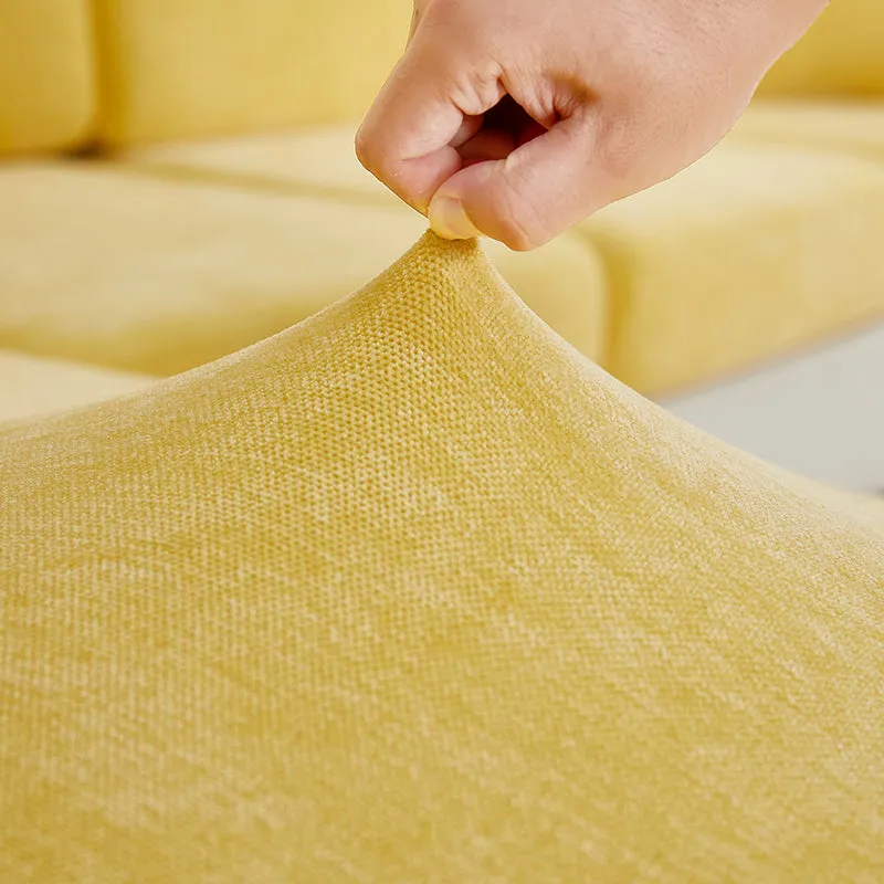 Anyhouz Sofa Cover Pastel Yellow L-Shape Polyester Chenille Thick Stretchable Cushion For Living Room Enlarge Size Extra Large