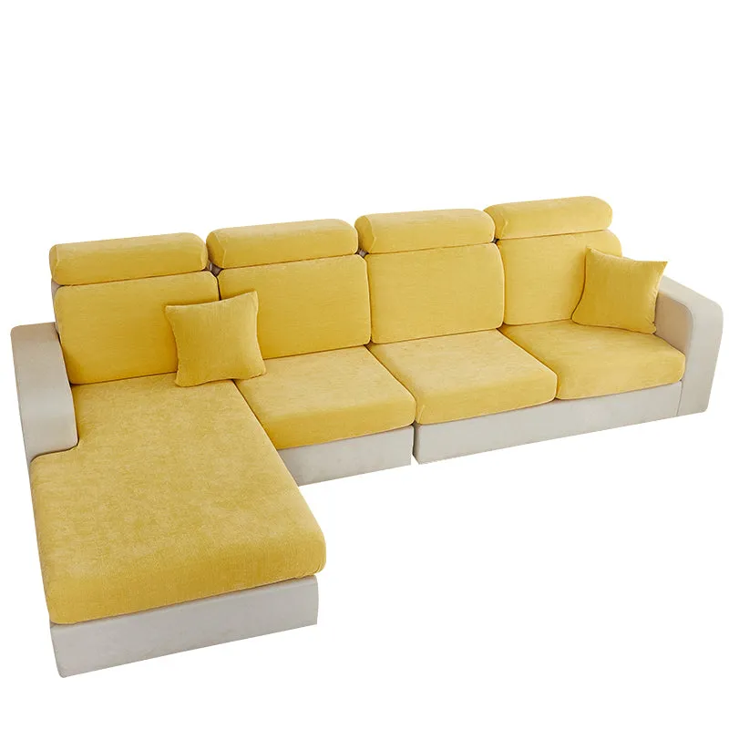 Anyhouz Sofa Cover Pastel Yellow L-Shape Polyester Chenille Thick Stretchable Cushion For Living Room Enlarge Size Extra Large