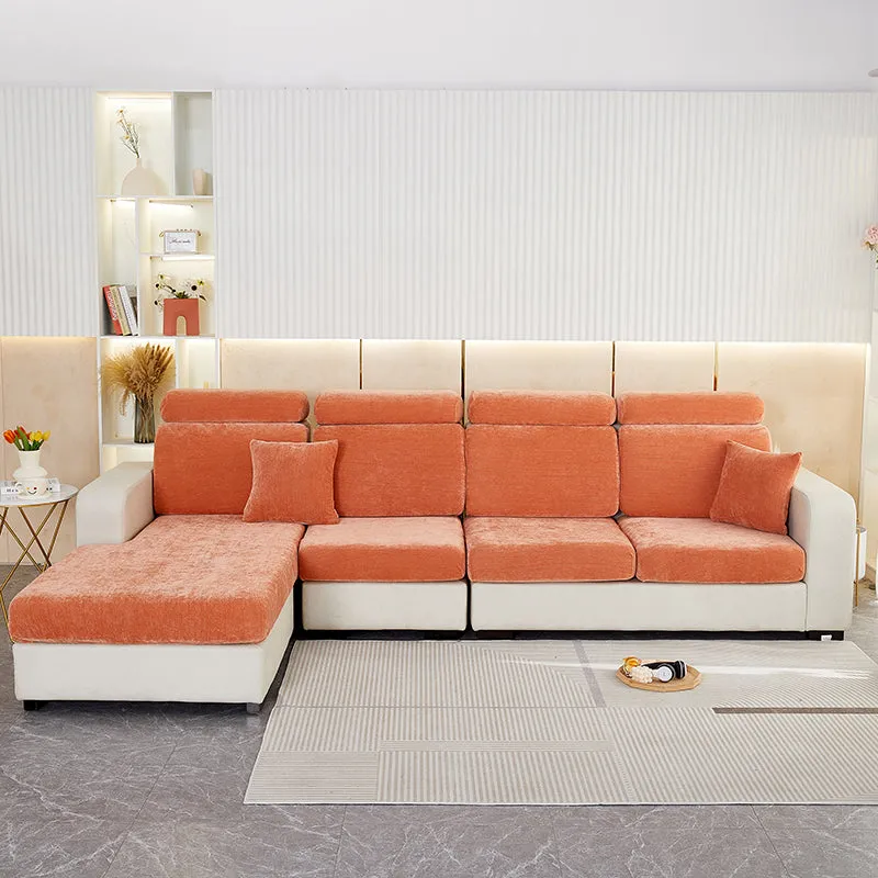 Anyhouz Sofa Cover Rustic Orange L-Shape Polyester Chenille Thick Stretchable Cushion For Living Room Enlarge Size Medium