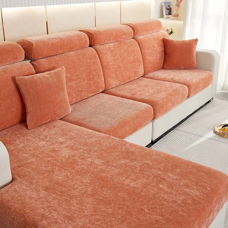 Anyhouz Sofa Cover Rustic Orange L-Shape Polyester Chenille Thick Stretchable Cushion For Living Room Enlarge Size Medium