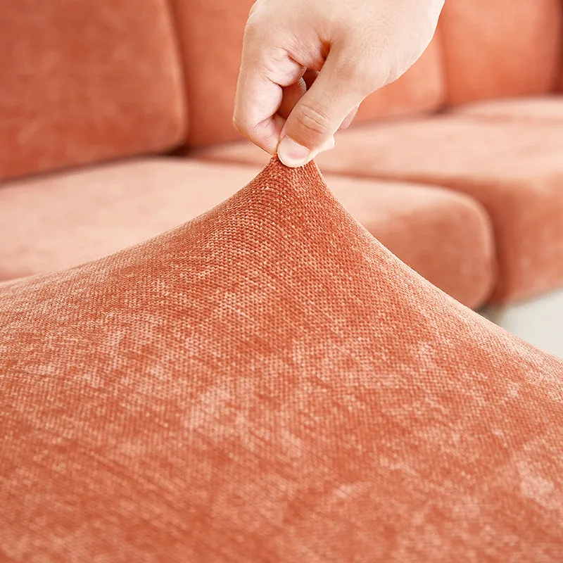 Anyhouz Sofa Cover Rustic Orange L-Shape Polyester Chenille Thick Stretchable Cushion For Living Room Enlarge Size Medium