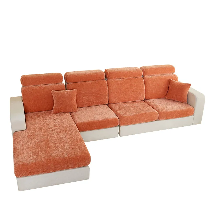 Anyhouz Sofa Cover Rustic Orange L-Shape Polyester Chenille Thick Stretchable Cushion For Living Room Enlarge Size Medium