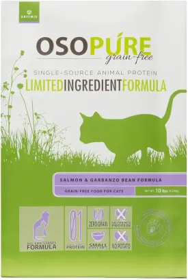 ARTEMIS Grain Free Dry Cat Food - OSOPURE Limited Ingredient Diet Salmon Garbanzo Bean Formula Protein Health Nutrition All Life Stages 4-lb Bag
