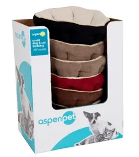Aspenpet 26947/26542 Pillow Pet Bed, 18 in L, 18 in W, Round, Polyester Fill, Fabric Cover, Assorted :EA: QUANTITY: 16