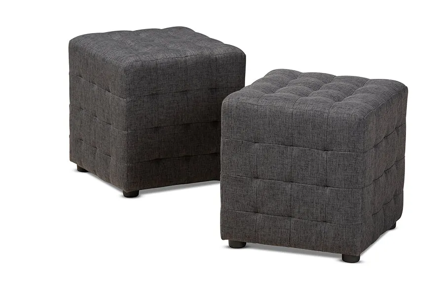 Baxton Studio Elladio Modern and Contemporary Dark Grey Fabric Upholstered Tufted Cube Ottoman Set of 2