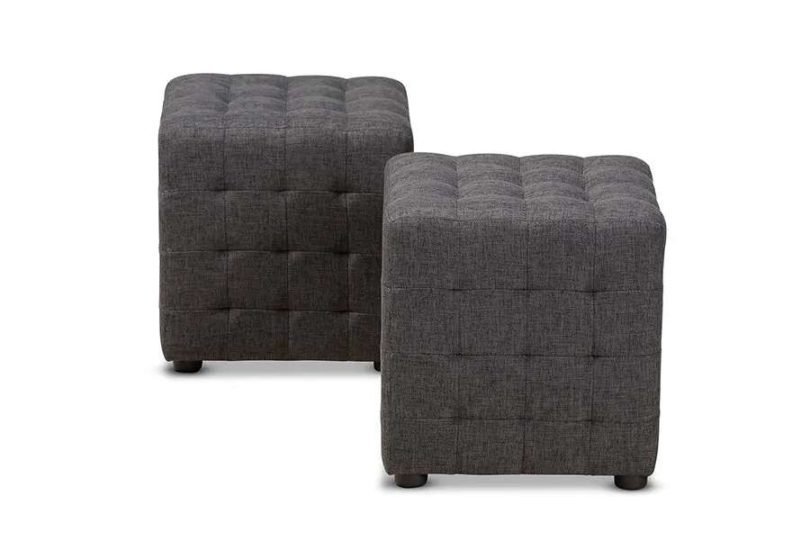 Baxton Studio Elladio Modern and Contemporary Dark Grey Fabric Upholstered Tufted Cube Ottoman Set of 2