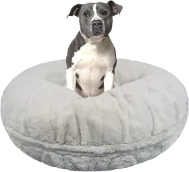 Bessie   Barnie Bagel Dog Bed - Extra Plush Faux Fur Bean Circle Waterproof Lining & Removable Washable Cover Calming Bed, Grey Stone (Bed Blanket), M 36" (Bagel-Gyse-MD)