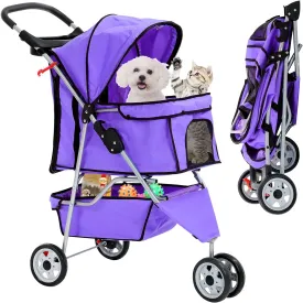 Best 3 Wheels Pet Stroller for Dog Stroller Cat Stroller, Lightweight & Foldable Pet Jogger Stroller, Carrier Strolling Cart W/Cup Holders Removable Liner for Small and Medium Dog Cat or Pet - Purple
