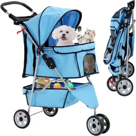 Best 3 Wheels Pet Stroller for Dog Stroller Cat Stroller, Lightweight and Foldable Pet Jogger Stroller, Carrier Strolling Cart W/Cup Holders Removable Liner for Small and Medium Dog Cat or Pet - Blue