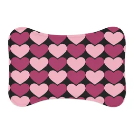 Big Pink & Purple Hearts Black Pet Feeding Mat Bone Shape for Cat/Dog
