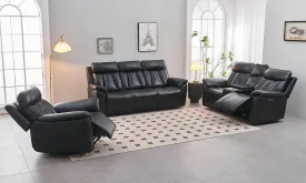 Black 3 PC Air Leather Power Recliner Sofa Set- Includes USB, Storage & Cup Holders- Model #8015