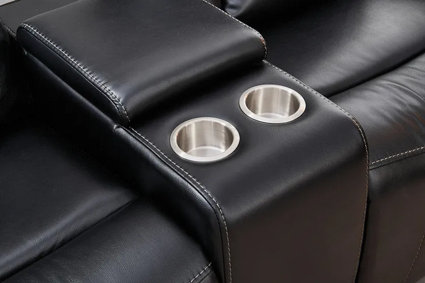 Black 3 PC Air Leather Power Recliner Sofa Set- Includes USB, Storage & Cup Holders- Model #8015