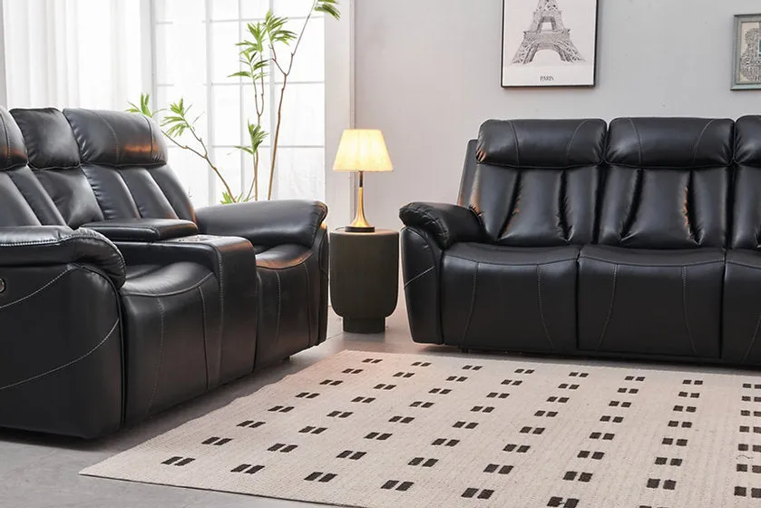 Black 3 PC Air Leather Power Recliner Sofa Set- Includes USB, Storage & Cup Holders- Model #8015