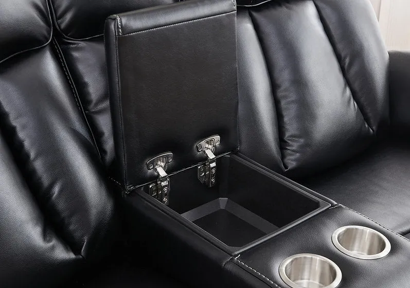 Black 3 PC Air Leather Power Recliner Sofa Set- Includes USB, Storage & Cup Holders- Model #8015