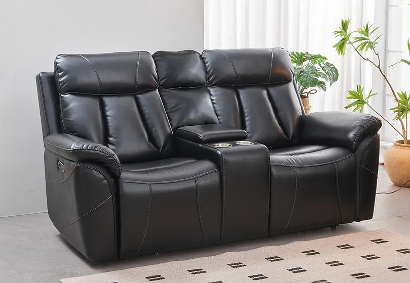 Black 3 PC Air Leather Power Recliner Sofa Set- Includes USB, Storage & Cup Holders- Model #8015