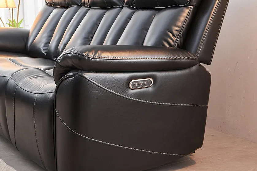 Black 3 PC Air Leather Power Recliner Sofa Set- Includes USB, Storage & Cup Holders- Model #8015