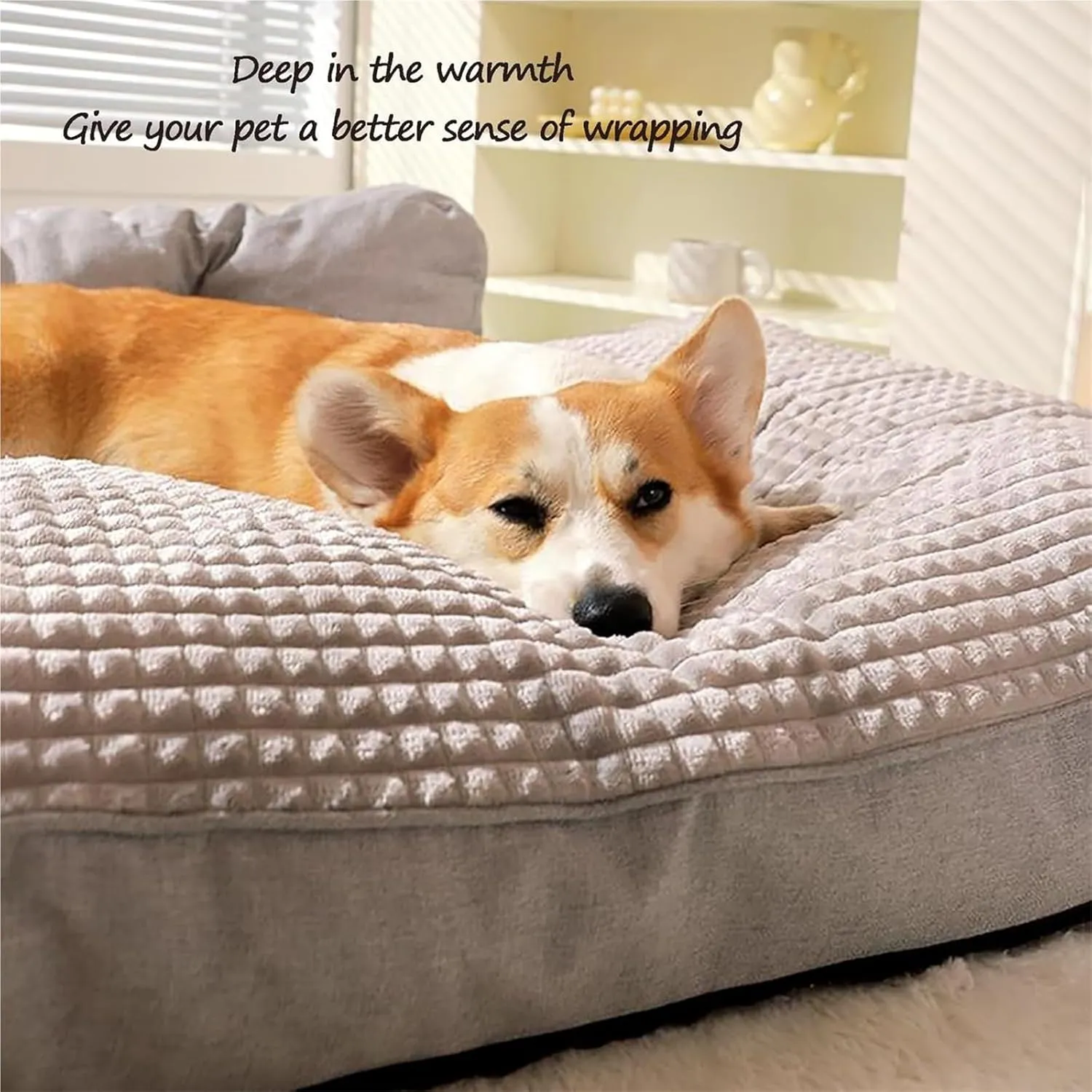 Calming Dog Bed,Dog Bed Crate Pad, Calming Dog Bed Fluffy Plush Dog Mat for Furniture Protector with Removable Washable Cover for Large Medium Small Dogs and Cats(Gray)