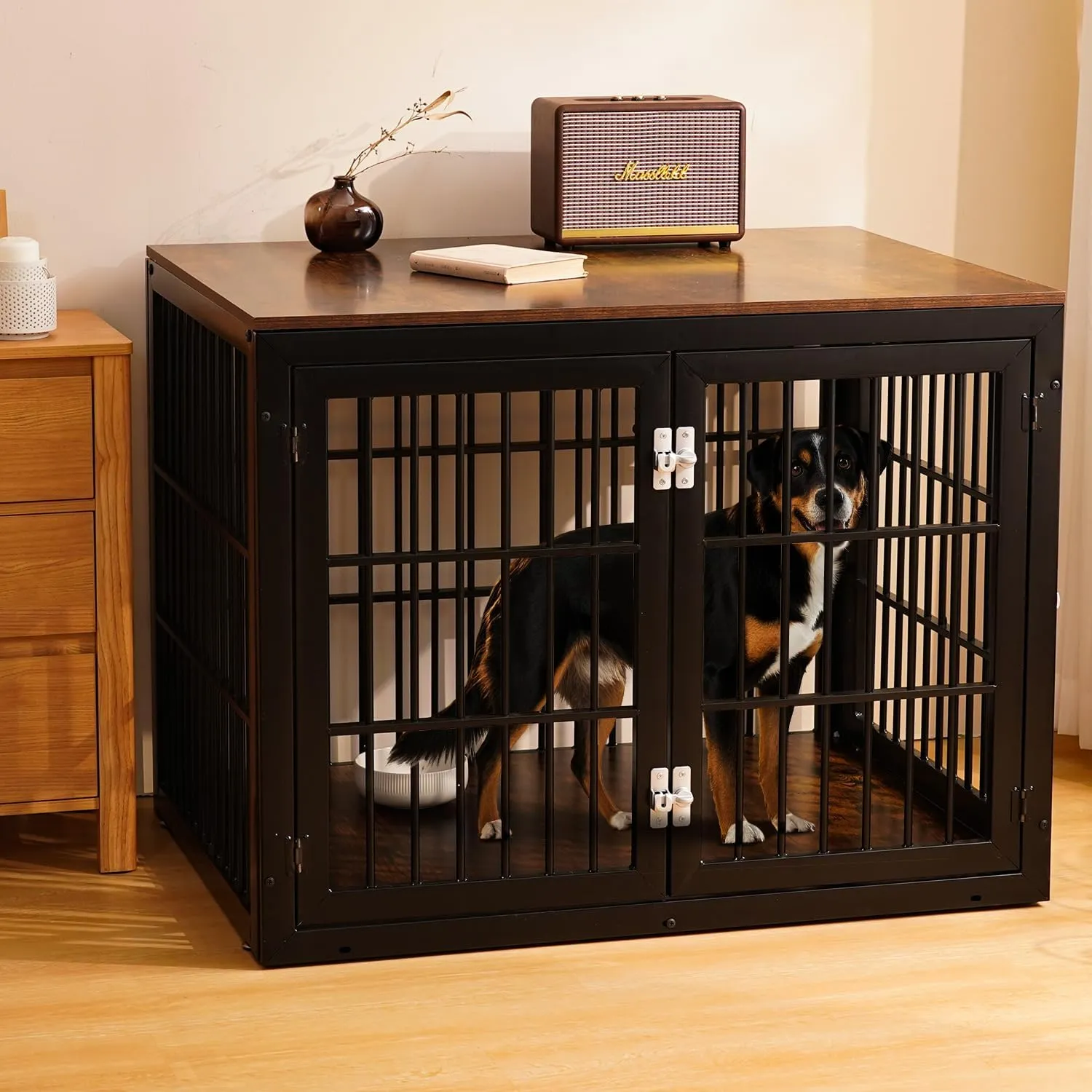 Citylife Heavy Duty Dog Crate Furniture for Large and Medium Dogs, Dog Kennel Indoor Furniture, Indestructible Metal Crate with Double-Doors, Dog Crate End Table, Chew-Resistant, 38 Inch