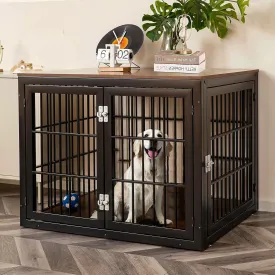 Citylife Heavy Duty Dog Crate Furniture for Large and Medium Dogs, Dog Kennel Indoor Furniture, Indestructible Metal Crate with Double-Doors, Dog Crate End Table, Chew-Resistant, 38 Inch