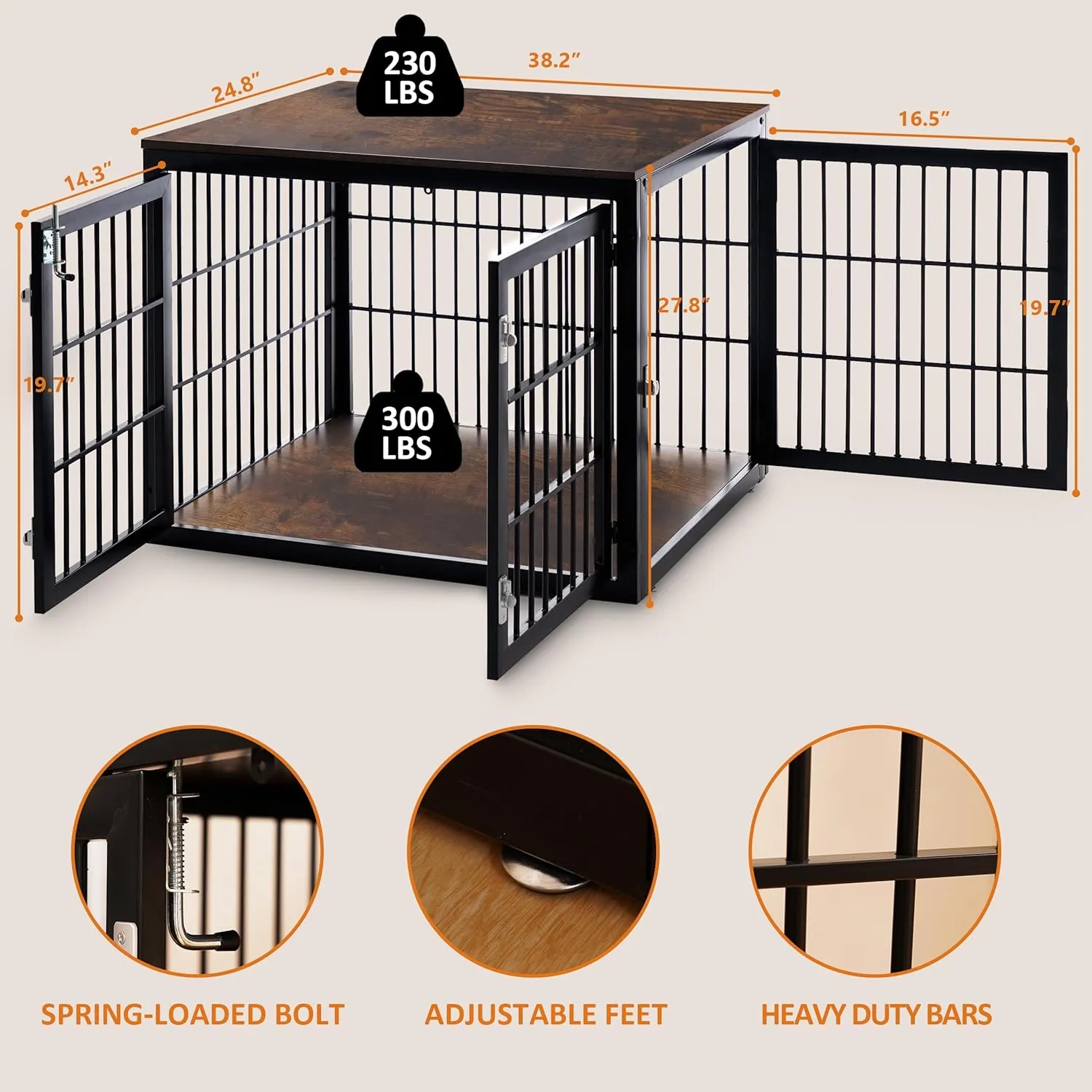 Citylife Heavy Duty Dog Crate Furniture for Large and Medium Dogs, Dog Kennel Indoor Furniture, Indestructible Metal Crate with Double-Doors, Dog Crate End Table, Chew-Resistant, 38 Inch