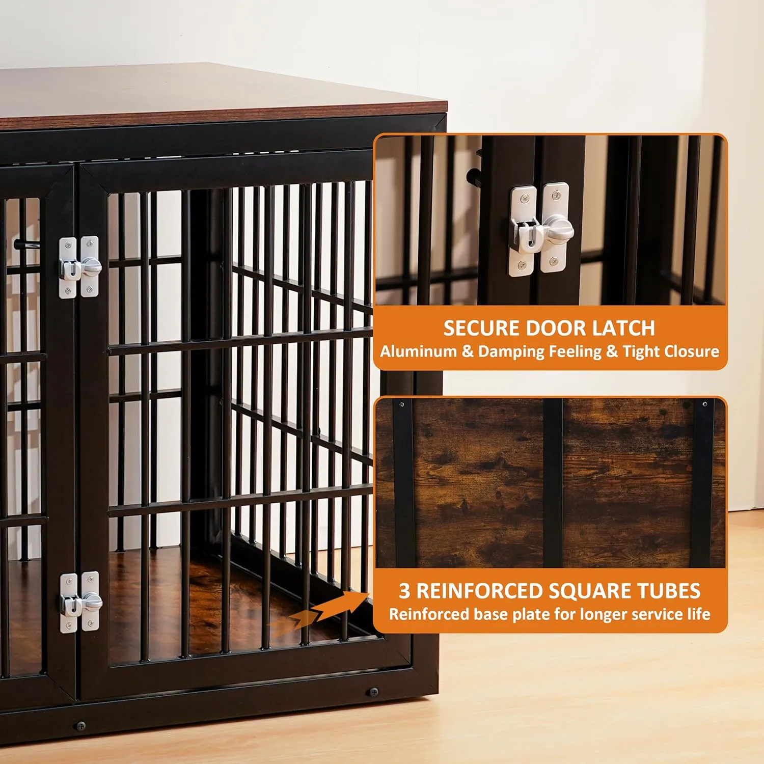 Citylife Heavy Duty Dog Crate Furniture for Large and Medium Dogs, Dog Kennel Indoor Furniture, Indestructible Metal Crate with Double-Doors, Dog Crate End Table, Chew-Resistant, 38 Inch
