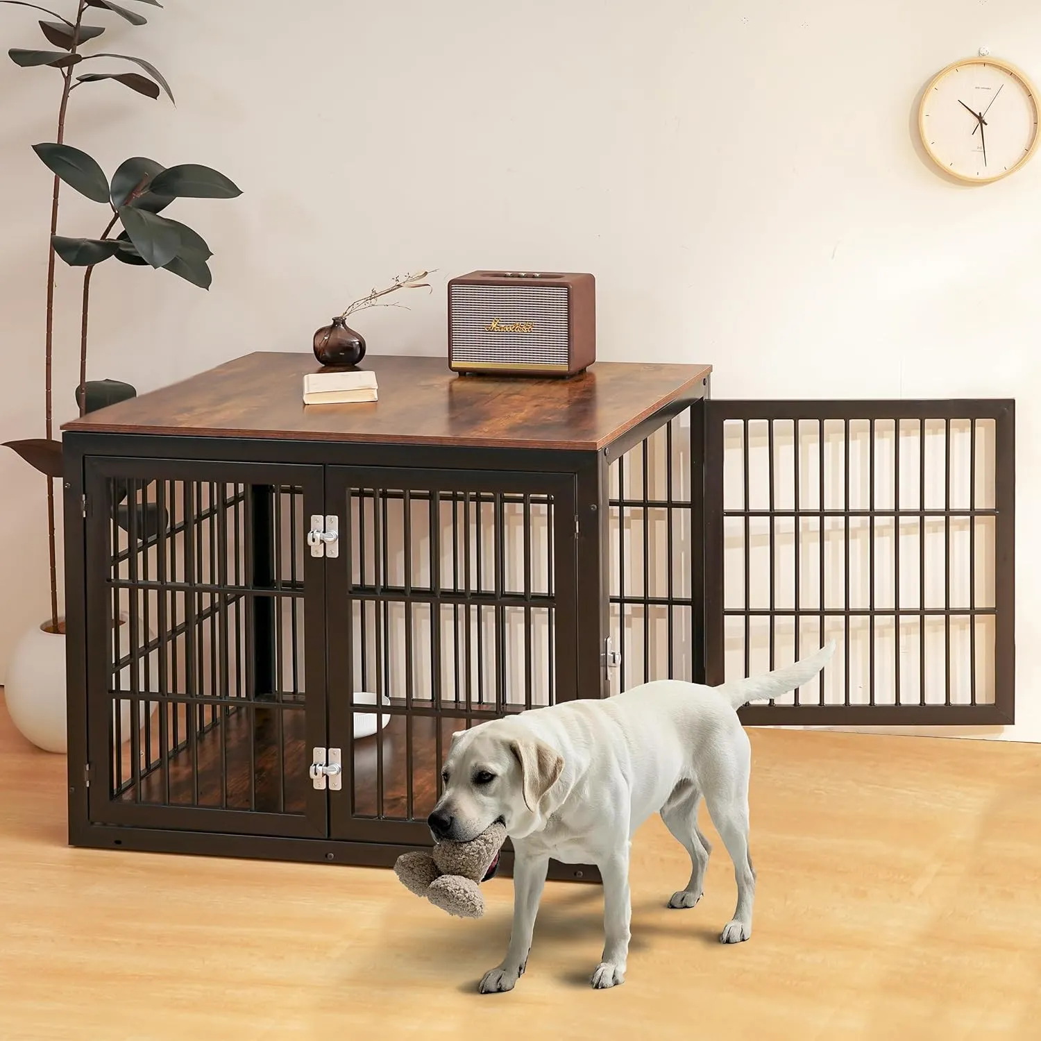 Citylife Heavy Duty Dog Crate Furniture for Large and Medium Dogs, Dog Kennel Indoor Furniture, Indestructible Metal Crate with Double-Doors, Dog Crate End Table, Chew-Resistant, 38 Inch