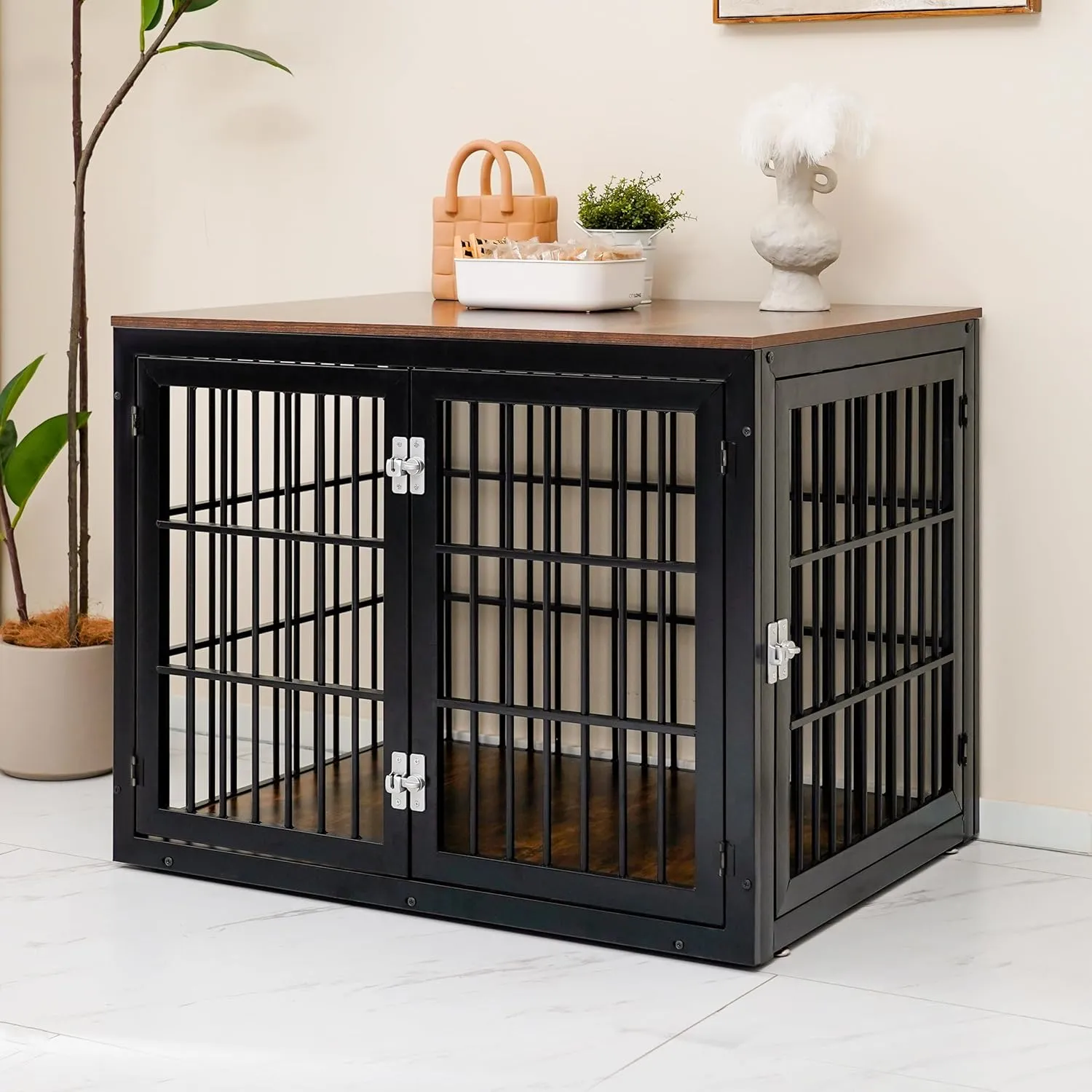 Citylife Heavy Duty Dog Crate Furniture for Large and Medium Dogs, Dog Kennel Indoor Furniture, Indestructible Metal Crate with Double-Doors, Dog Crate End Table, Chew-Resistant, 38 Inch