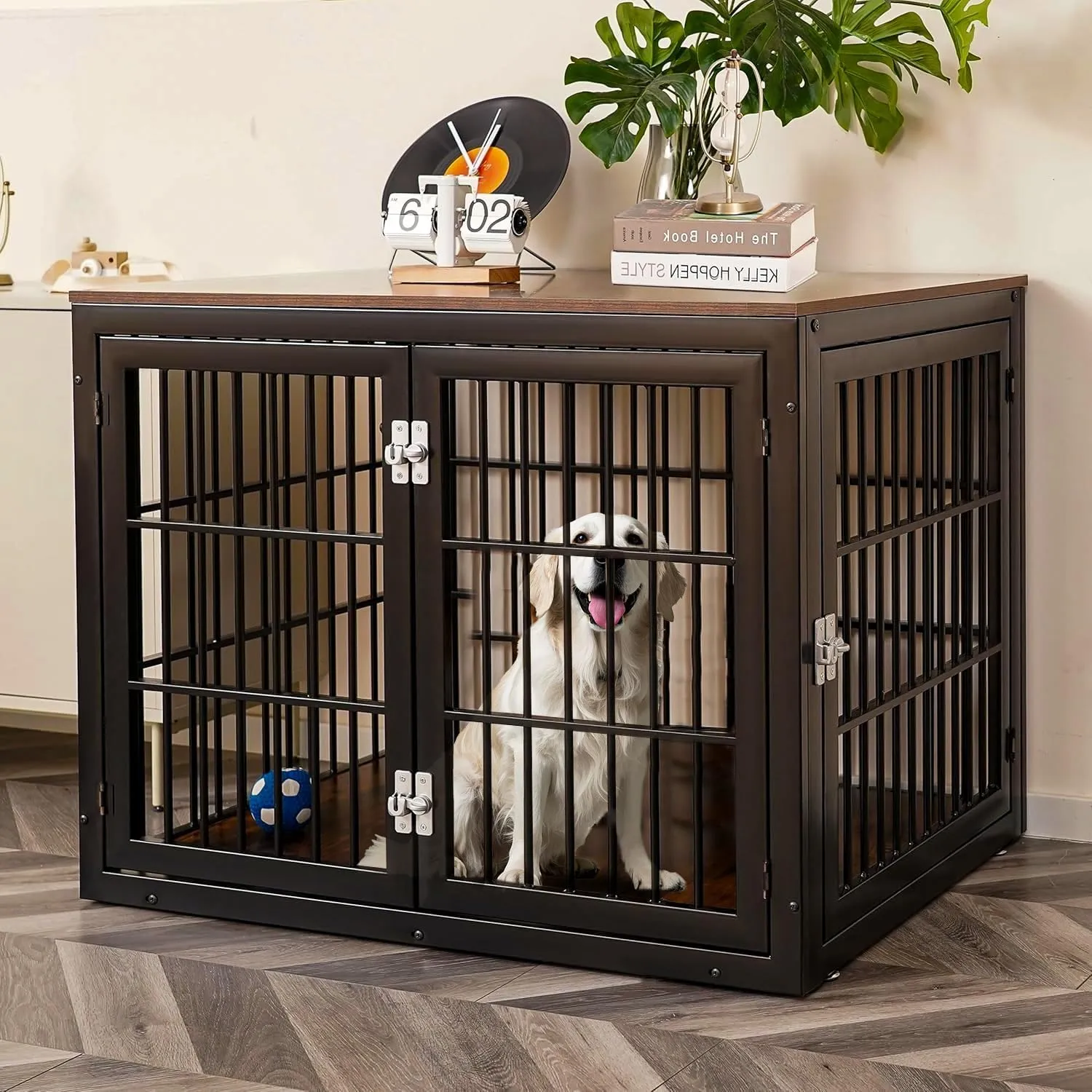 Citylife Heavy Duty Dog Crate Furniture for Large and Medium Dogs, Dog Kennel Indoor Furniture, Indestructible Metal Crate with Double-Doors, Dog Crate End Table, Chew-Resistant, 38 Inch