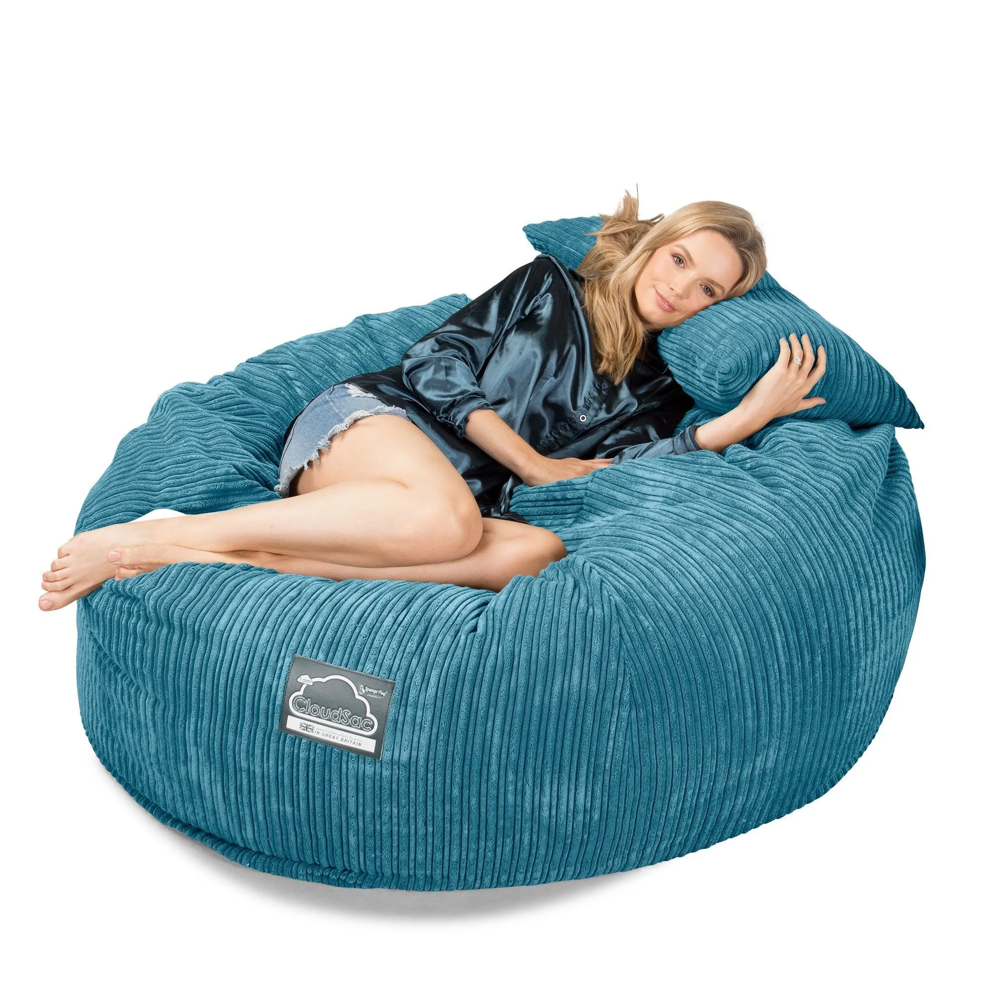CloudSac 1010 XXL Giant Memory Foam Bean Bag Sofa - Cord Aegean Blue