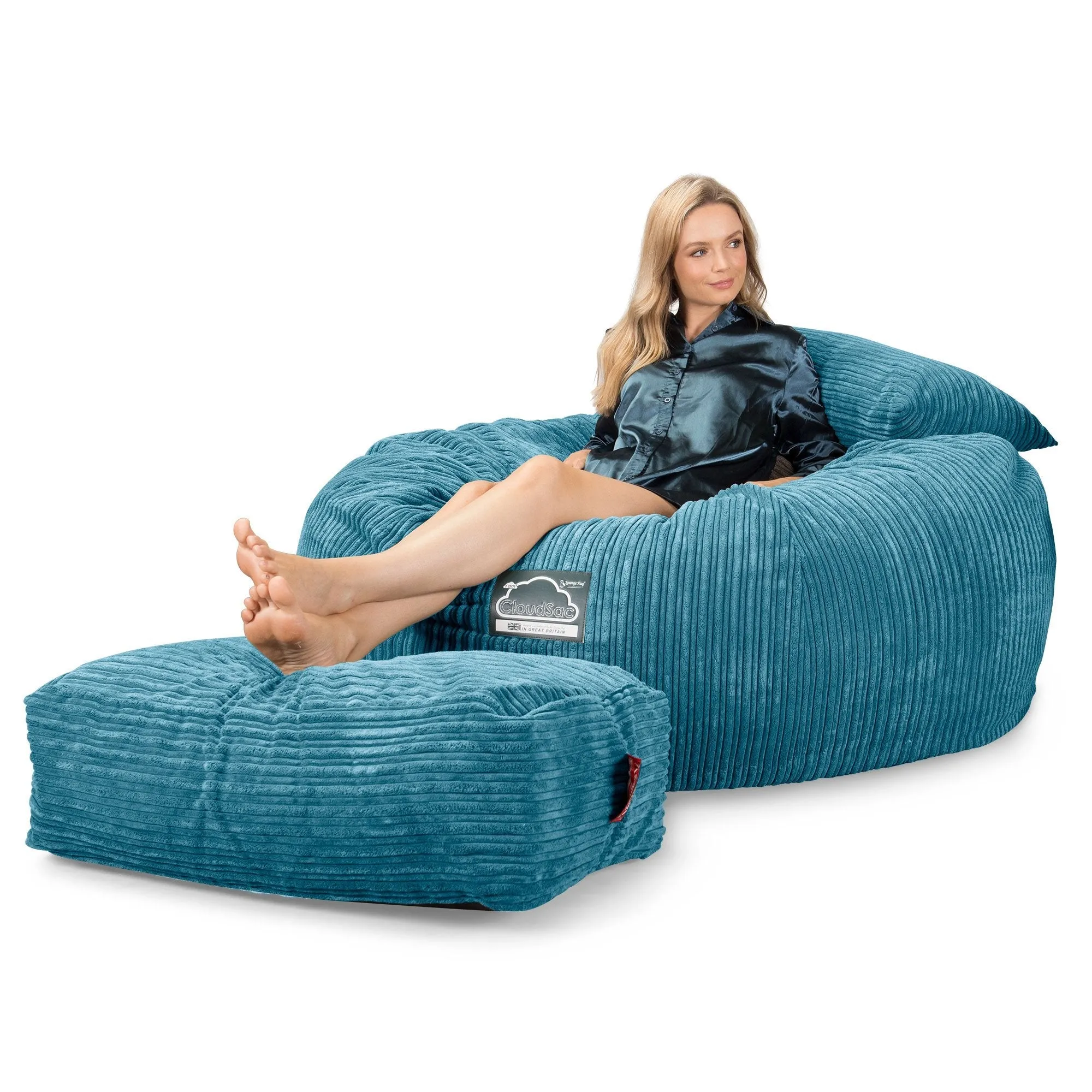 CloudSac 1010 XXL Giant Memory Foam Bean Bag Sofa - Cord Aegean Blue