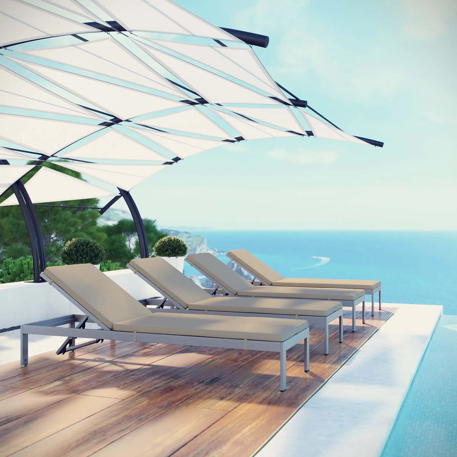 Coast Chaise with Cushions Outdoor Patio Aluminum Set of 4