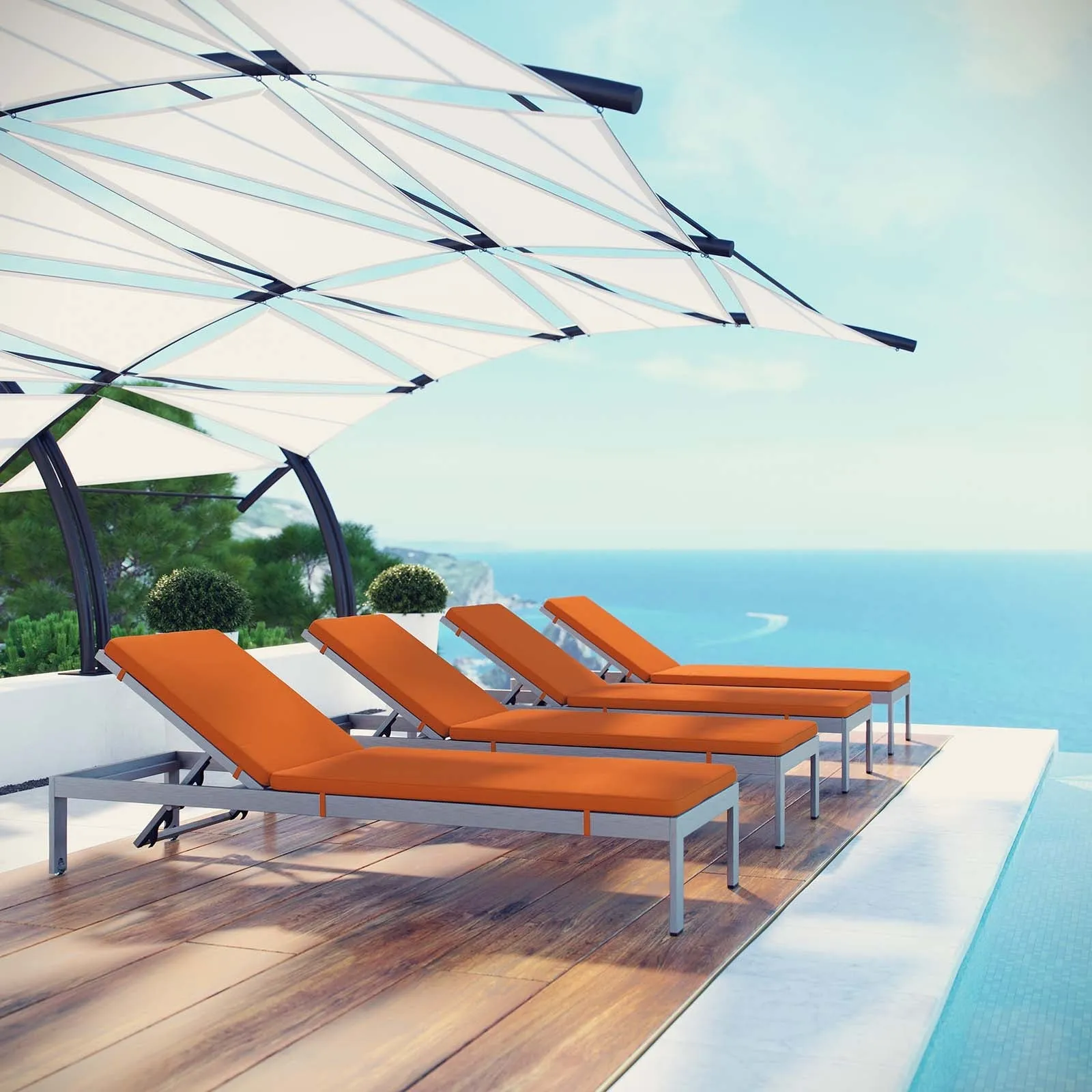 Coast Chaise with Cushions Outdoor Patio Aluminum Set of 4