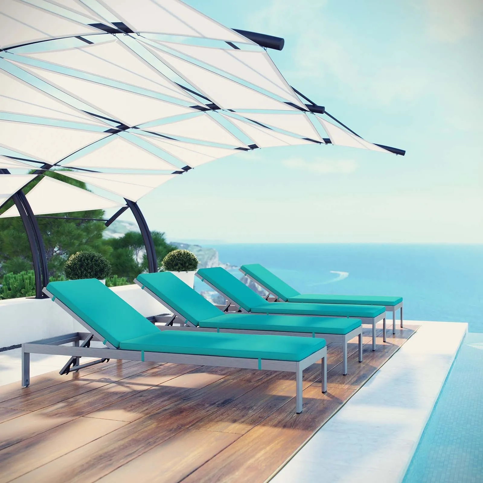 Coast Chaise with Cushions Outdoor Patio Aluminum Set of 4