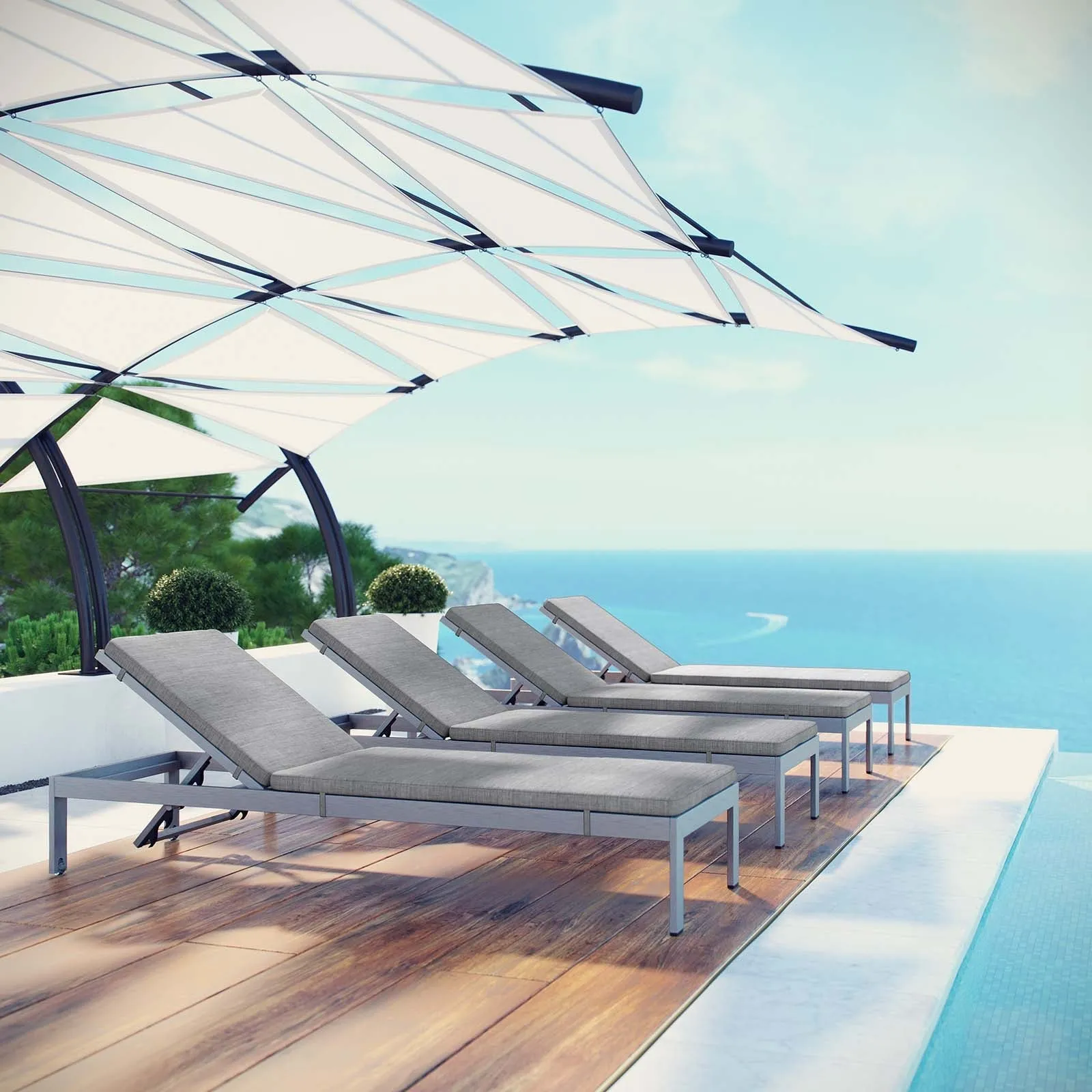 Coast Chaise with Cushions Outdoor Patio Aluminum Set of 4