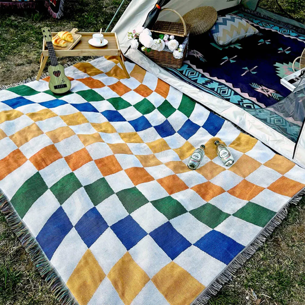 Color Block Checkerboard Multi-functional Sofa Blanket Anti-Scratch Couch Cover