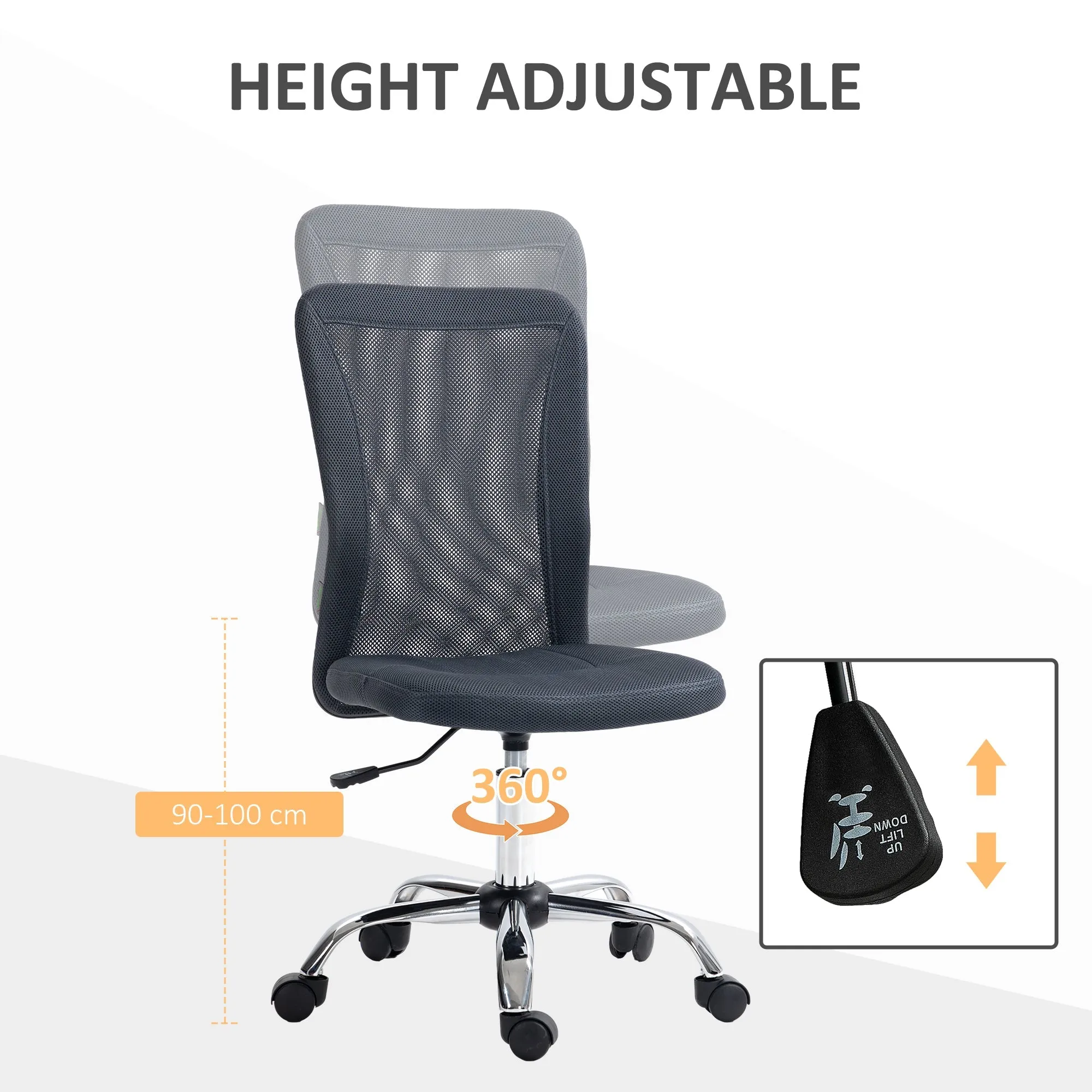 Computer Desk Chair Mesh Office Chair with Adjustable Height and Swivel Wheels Armless Study Chair Dark Grey