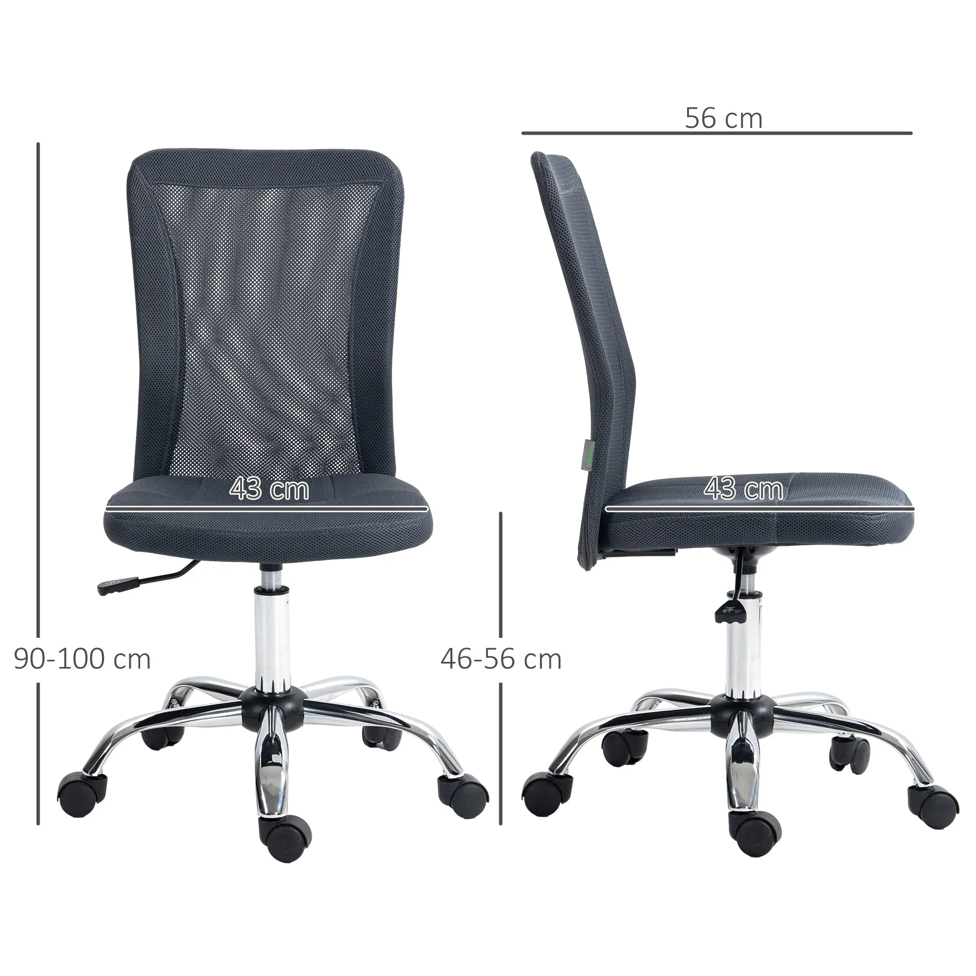 Computer Desk Chair Mesh Office Chair with Adjustable Height and Swivel Wheels Armless Study Chair Dark Grey