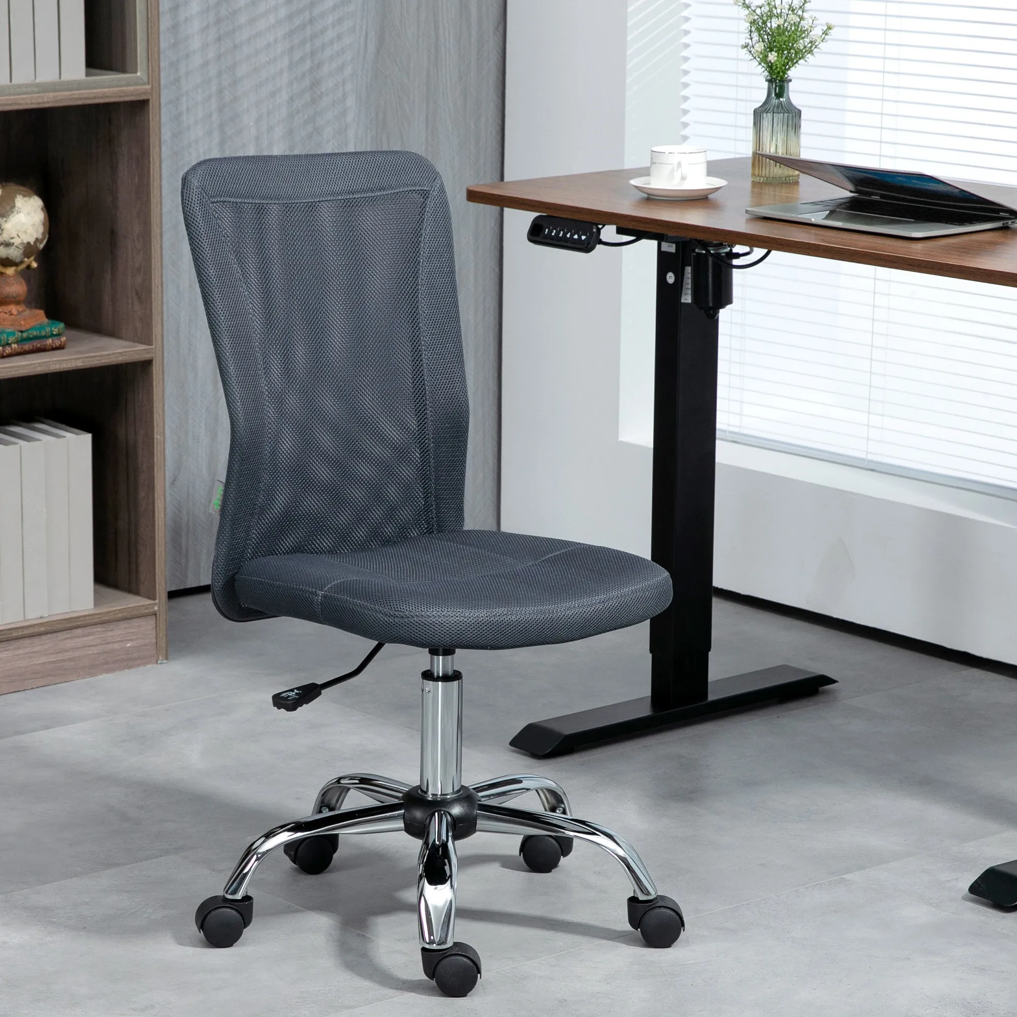 Computer Desk Chair Mesh Office Chair with Adjustable Height and Swivel Wheels Armless Study Chair Dark Grey