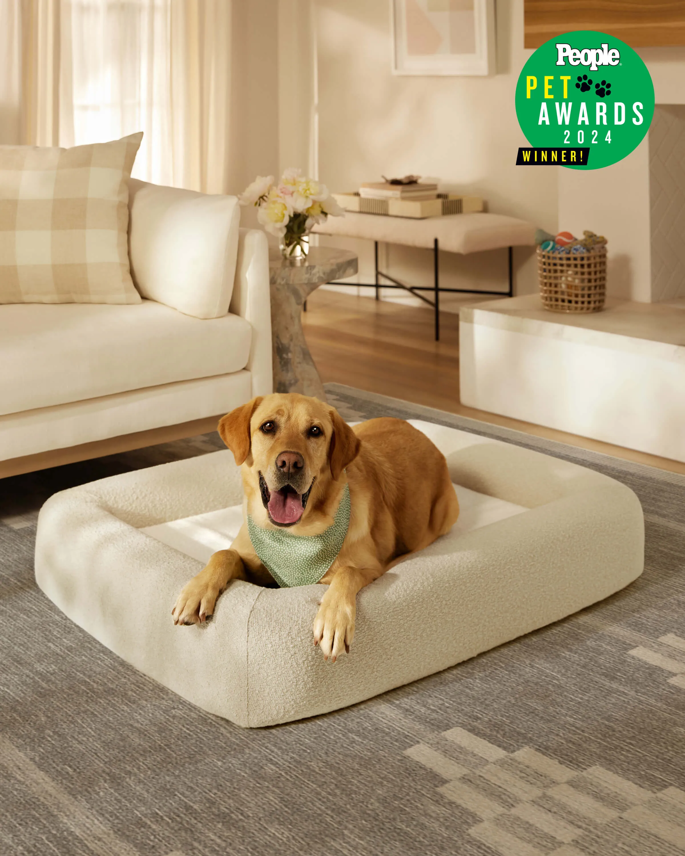 Cream Boucle Bolster Pet Bed