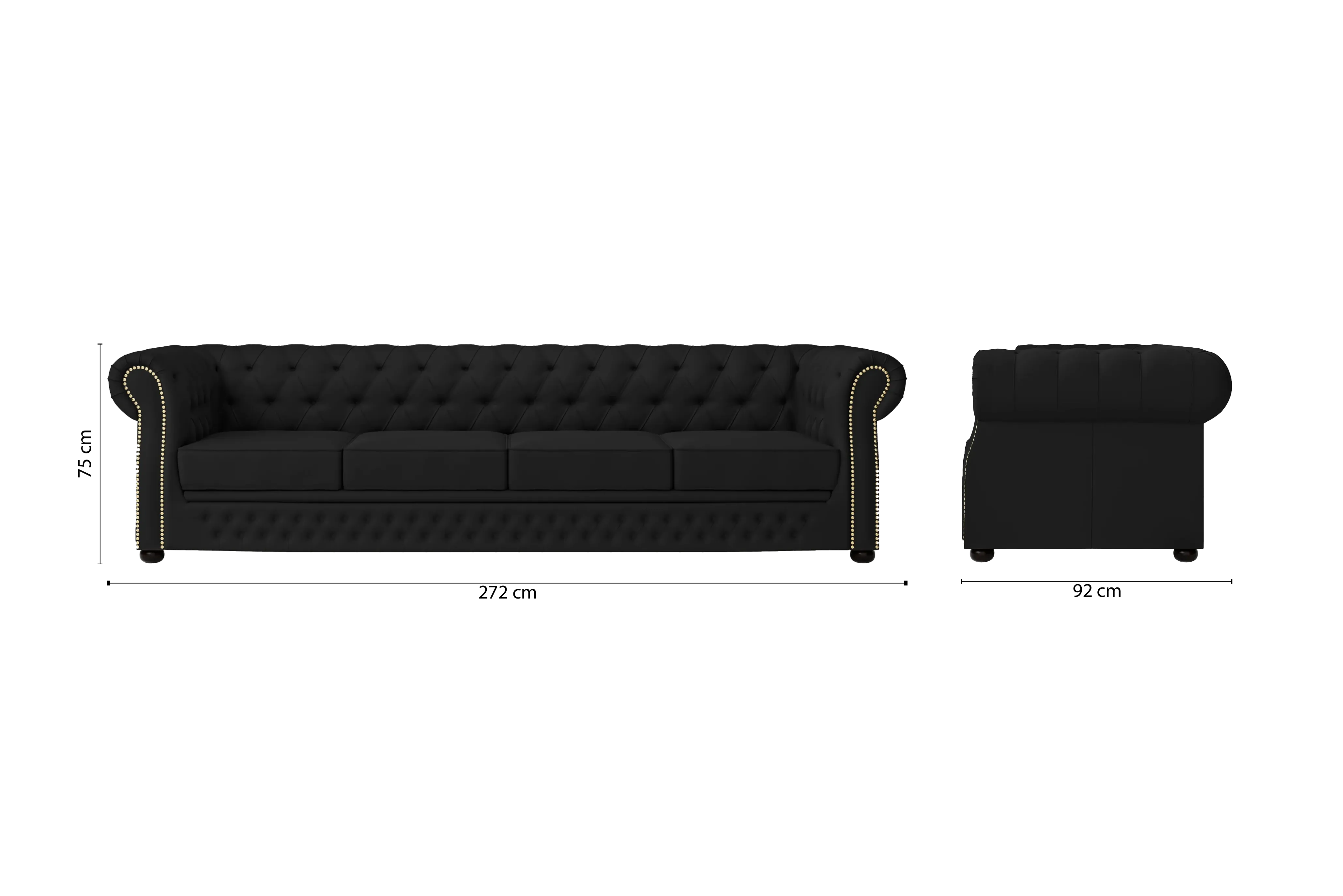Cuneo 4 Seater Sofa Black Leather