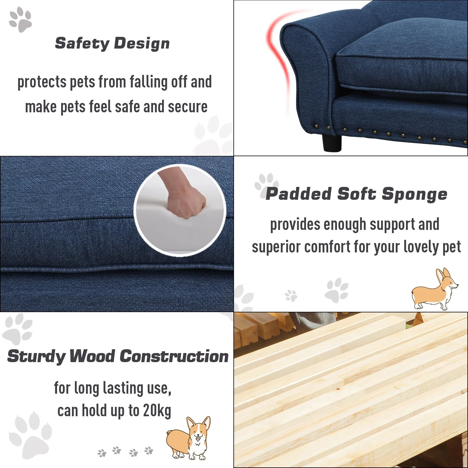 Cushioned Pet Sofa - Blue