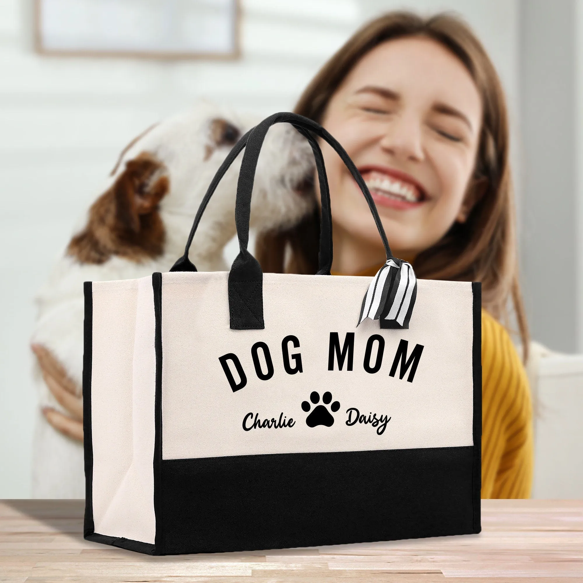 Custom Dog Mom Tote Bag with Dog Name Dog Mom Stuff Bag Dog Mommy Bag Personalization Dog Mom Gift Dog Mom Bag Dog Mom Shopping Bag