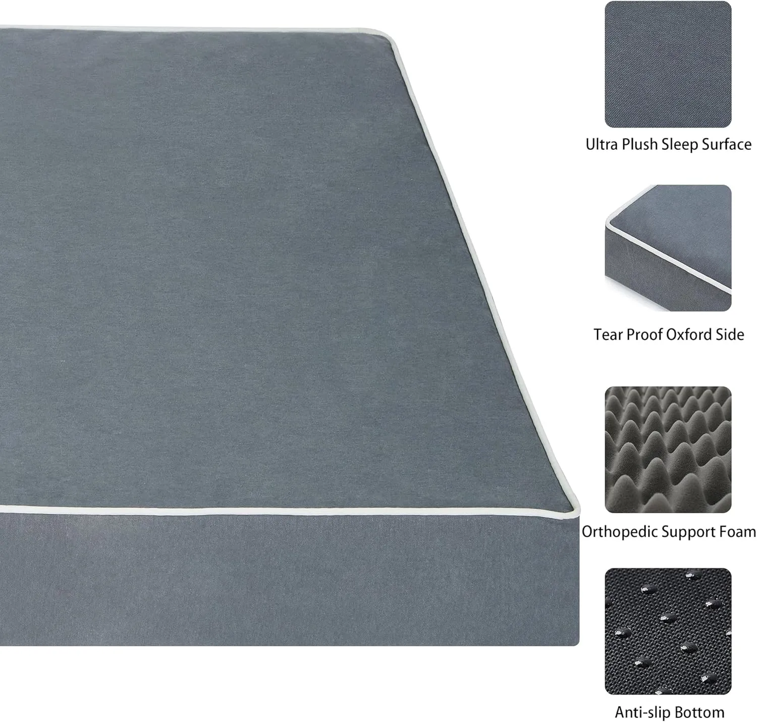 Dog Bed Mats for Big Dogs - Orthopedic Dog Pet Bed Thick Egg Foam Crate, Removable Washable Cover, Non-Slip Bottom Durable Dog Crate Bed Mat (Dark Gray, XL(42''x30''x4''))