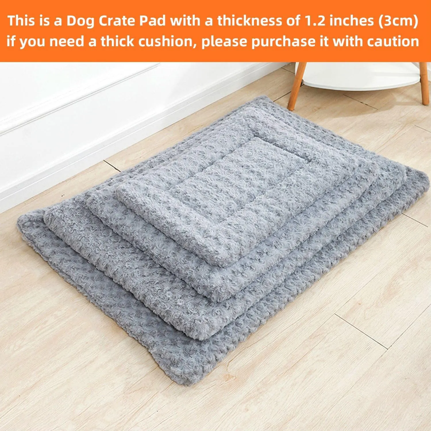 Dog Beds Crate Pad Pet Blanket Grey Fluffy Double-Sided use Cozy Sleeping Mat Belt Calming Pillow for Cats Dog S(16x 24"x1.2")