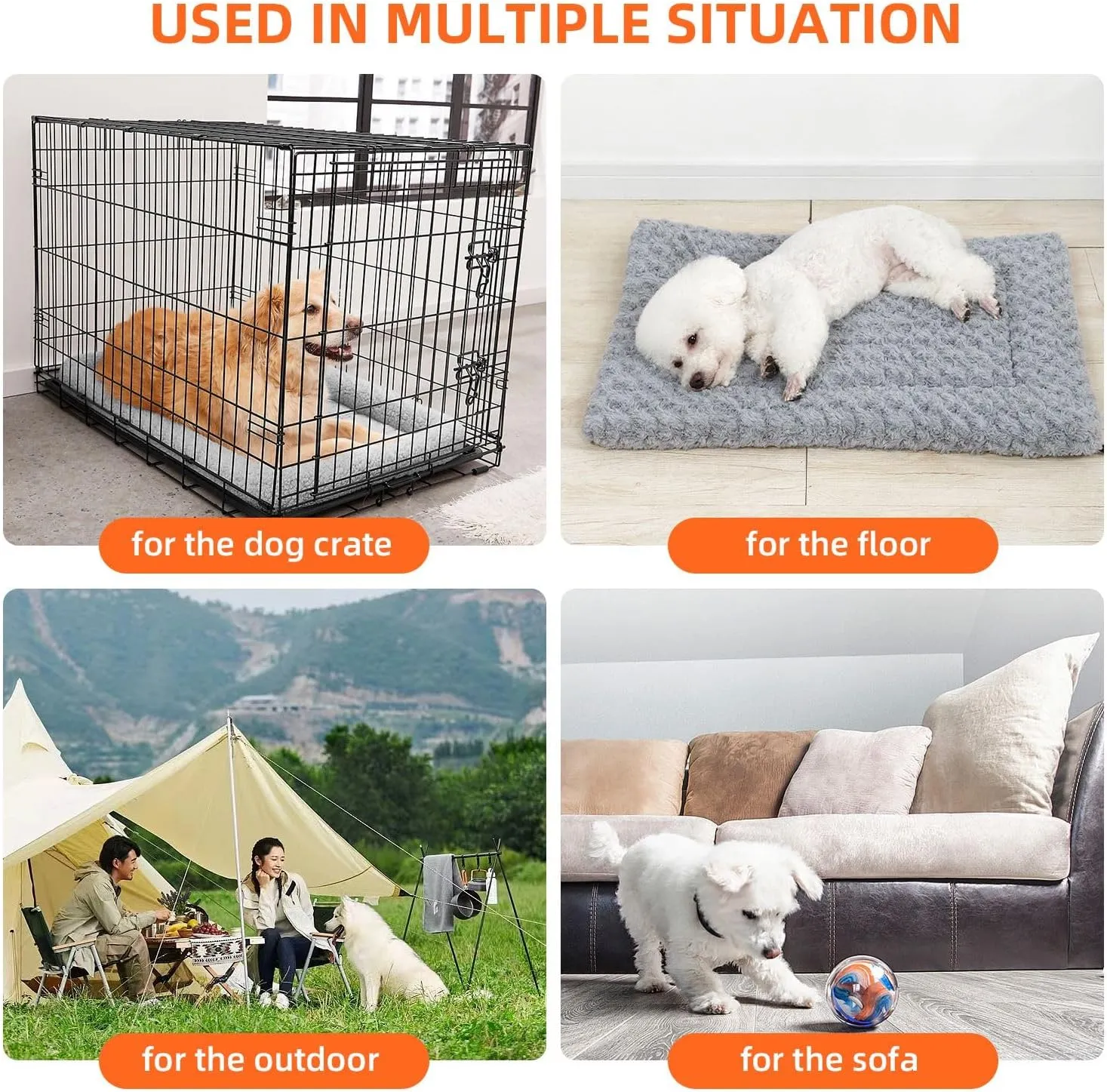 Dog Beds Crate Pad Pet Blanket Grey Fluffy Double-Sided use Cozy Sleeping Mat Belt Calming Pillow for Cats Dog S(16x 24"x1.2")